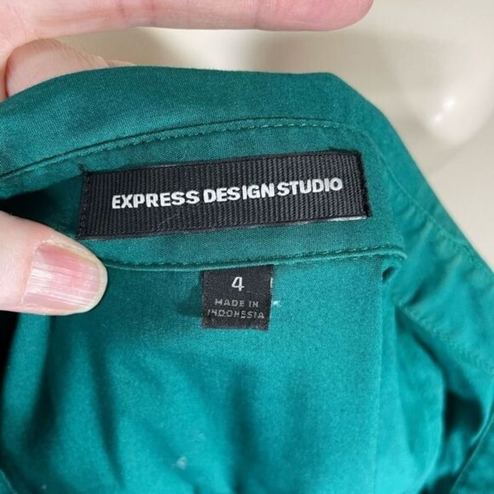 y2k Express Design Studio Shirt Dress W/4 Teal Green 3/4 Sleeve Knee Ln - Picture 4 of 14